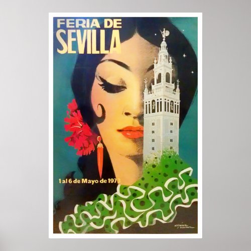 1973 Seville Spain Feria de Sevilla vintage Poster