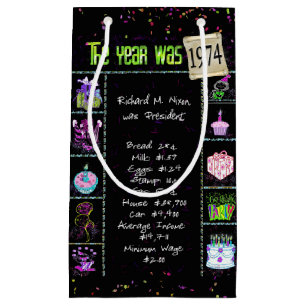 1974 Birth Year Trivia on Black Small Gift Bag
