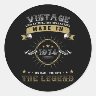 1974 Born Birthday Vintage Classic Round Sticker