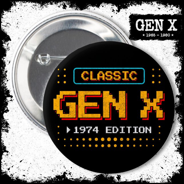 1974 Gen X Classic Retro Gamer Gaming Birthday Button (Creator Uploaded)