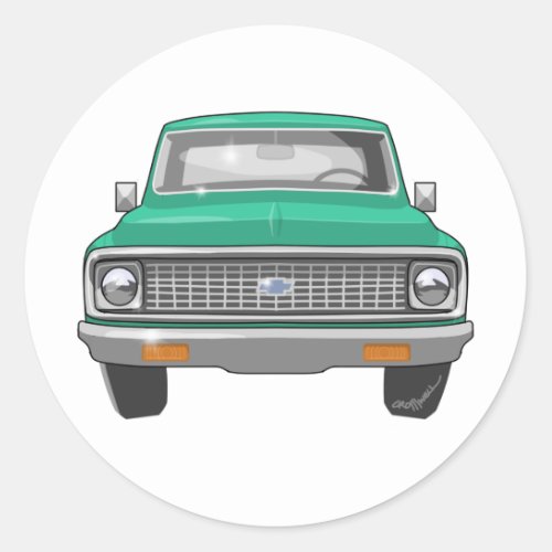 1974 Green Chevy Truck Classic Round Sticker