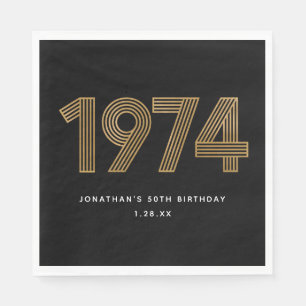 1974 White Black Gold 50th Birthday Napkins