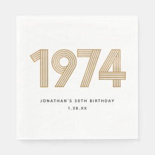 1974 White Black Gold 50th Birthday  Napkins