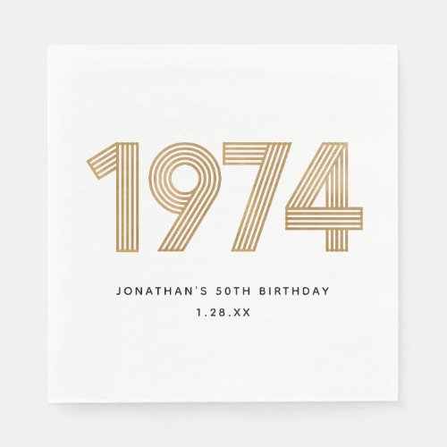 1974 White Black Gold 50th Birthday  Napkins