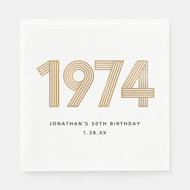 1974 White Black Gold 50th Birthday  Napkins (Front)