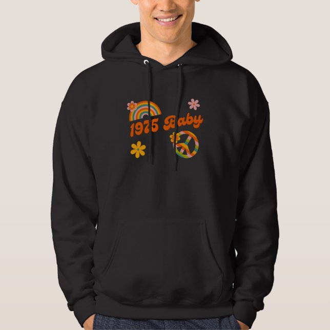 1975 Baby Retro Flowers Peace Sign Groovy Hippie C Hoodie (Front)