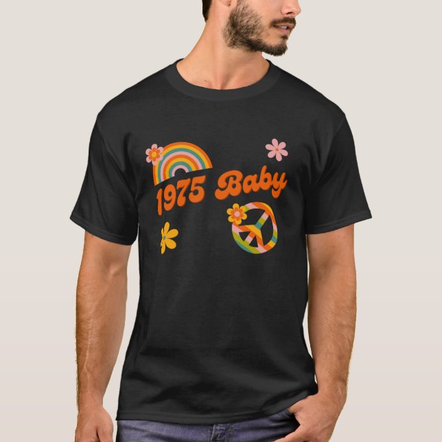 1975 Baby Retro Flowers Peace Sign Groovy Hippie C T-Shirt (Front)