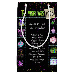 1975 Birth Year Trivia on Black Small Gift Bag