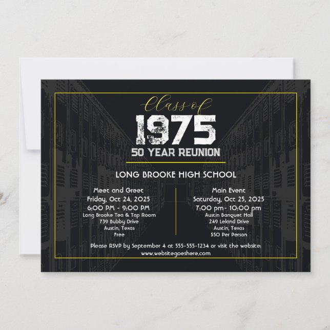1975 Class Reunion Elegant Black - 50 Year Reunion Invitation (Front)
