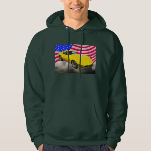 1975 Corvette Stingray With American Flag Hoodie