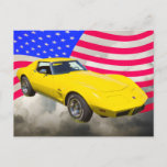 1975 Corvette Stingray With American Flag Postcard