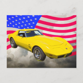 1975 Corvette Stingray With American Flag Postcard