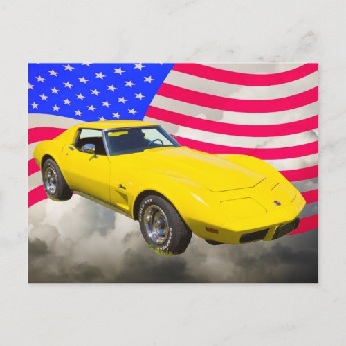 1975 Corvette Stingray With American Flag Postcard