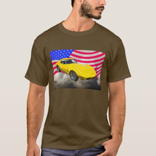 1975 Corvette Stingray With American Flag T-Shirt