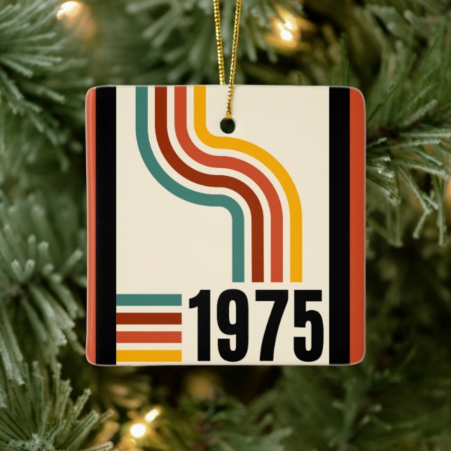 1975 Retro Stripe Rainbow Vintage Poster Ceramic Ornament (Tree)