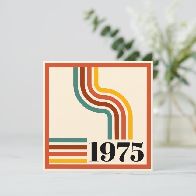 1975 Retro Stripe Vintage Orange Invitation (Standing Front)