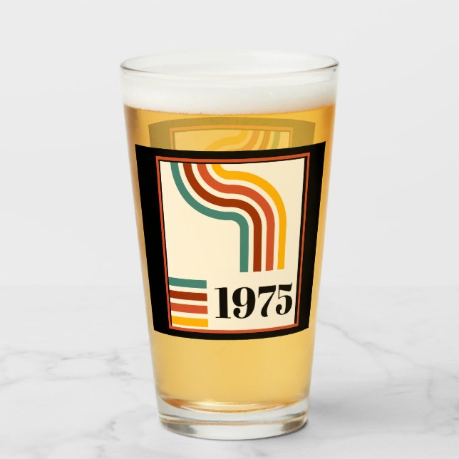 1975 Retro Stripe Vintage Poster 50th Birthday Glass (Back Filled)