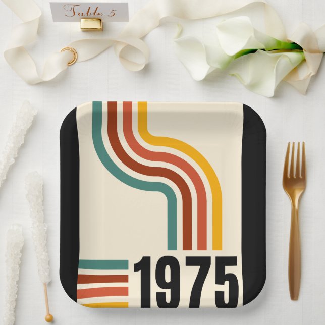 1975 Retro Vintage Poster 50th Birthday Paper Plates (Wedding)