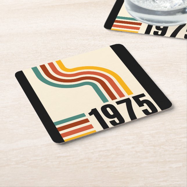 1975 Retro Vintage Poster 50th Birthday Square Paper Coaster (Angled)