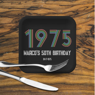 1975 Retro Vintage Rainbow Numeral 50th Birthday Paper Plates