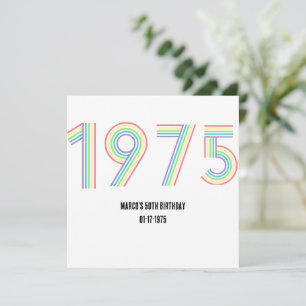 1975 Retro Vintage Rainbow Numeral 50th Birthday Thank You Card