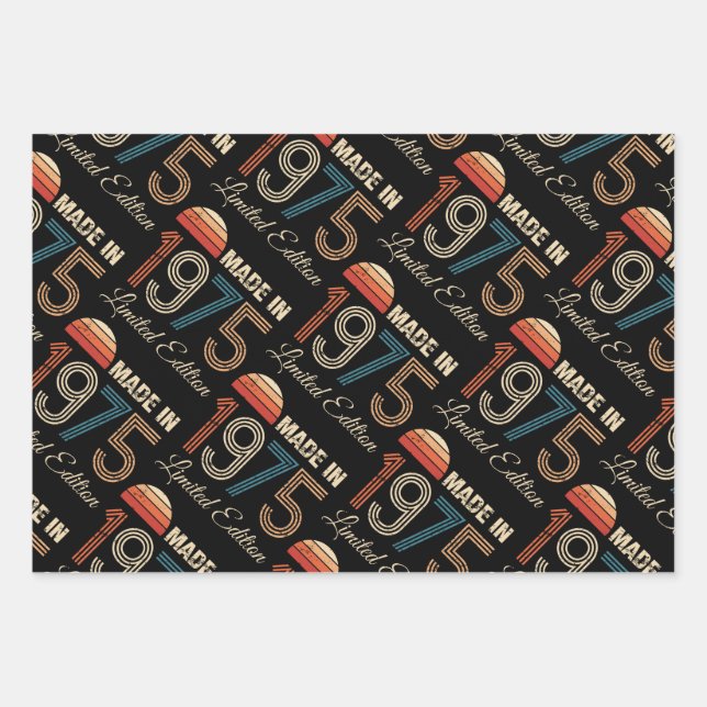 1975 Vintage 50th Birthday Wrapping Paper Sheets (Front)