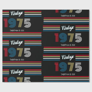 1975 Vintage Retro Stripe Primary Colors Wrapping Paper