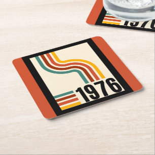 1976 50th Birthday Retro Stripes Vintage Year Square Paper Coaster
