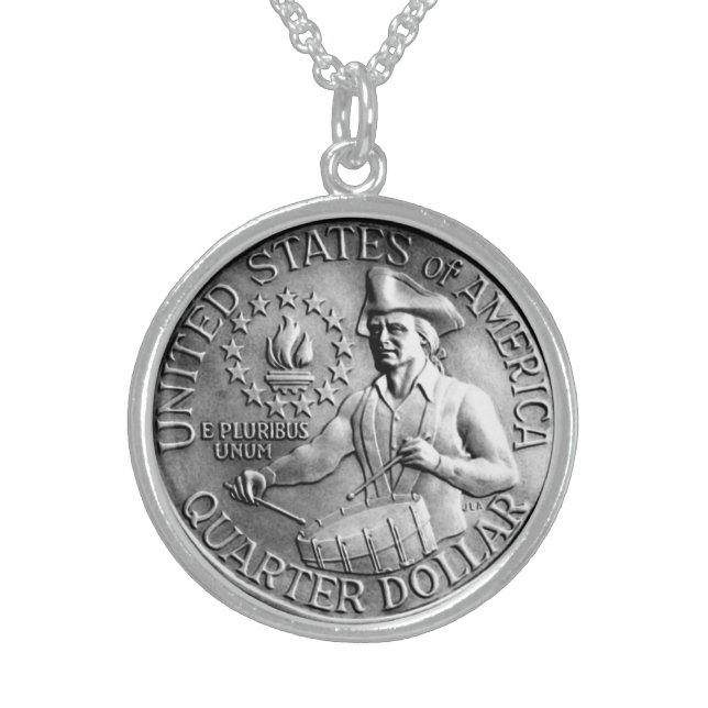 1976 Bicentennial Quarter Reverse Lucky Charm Sterling Silver Necklace (Front)