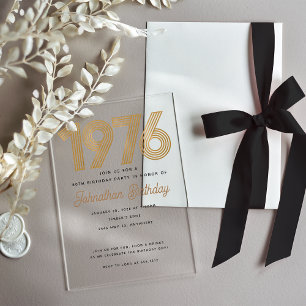 1976 Black and Faux Gold 50th Birthday Invitation 