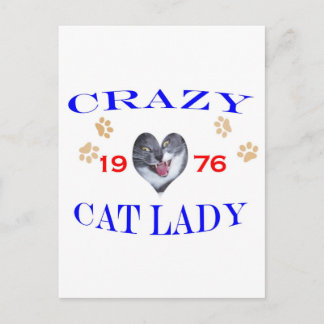 1976 Crazy Cat Lady Postcard