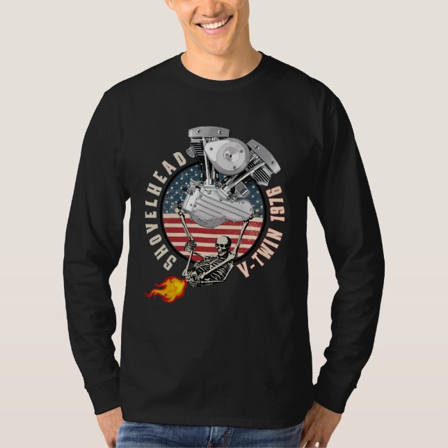 1976 HD Shovelhead VTwin Flame Farting Motorcycle  T-Shirt (Front)