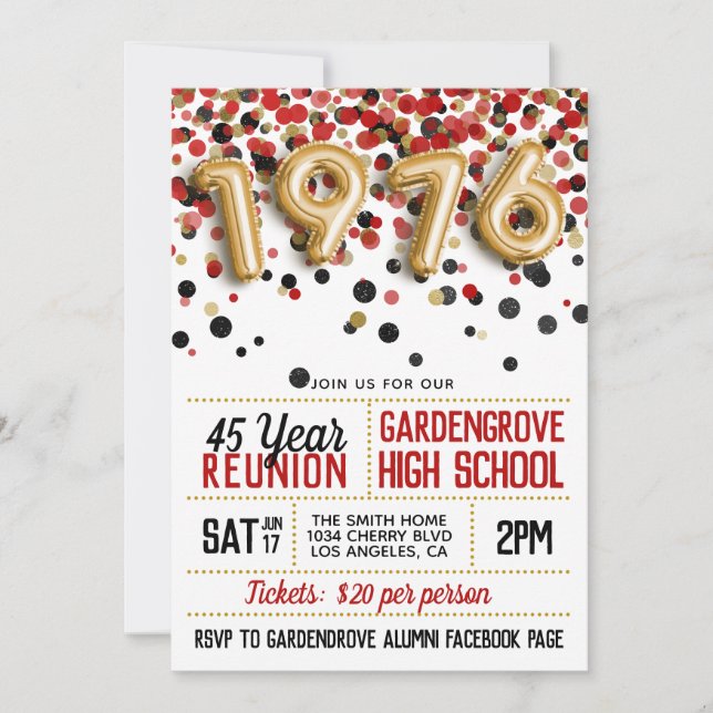 1976 High School College Reunion Invitation (Front)
