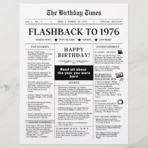 1976 Mock Newspaper Monotone Birthday Paper Sheet