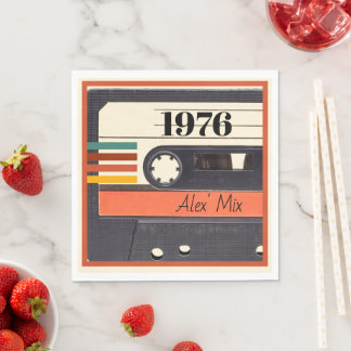 1976 Retro Stripe Cassette Tape Vintage Orange Napkins