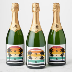1976 Retro Stripe Sunset Vintage Birth Year Sparkling Wine Label
