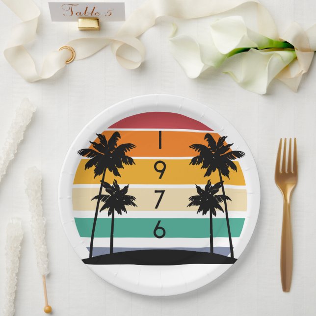 1976 Retro Stripe Sunset Vintage  Paper Plates (Wedding)