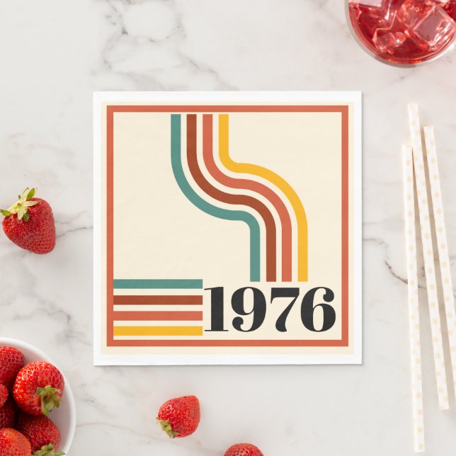 1976 Retro Stripe Vintage Poster Orange Napkins (Insitu)
