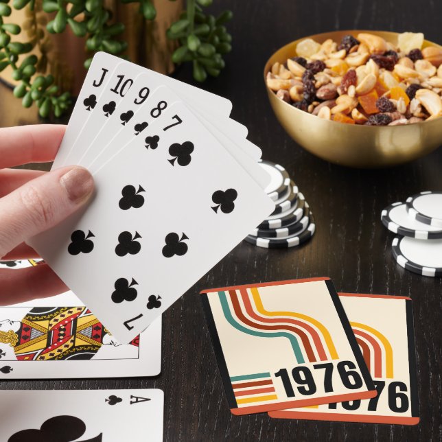 1976 Retro Stripes Vintage 50th Birthday Poker Cards (In Situ)