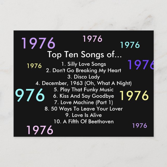 1976 Songs Postcard (Front)