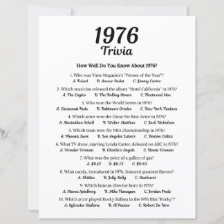 1976 Trivia Game | 49th Birthday Party Game