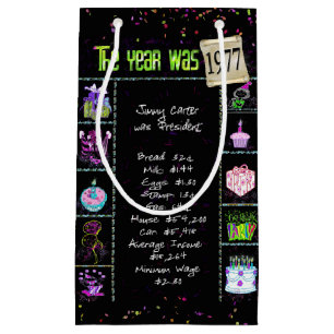 1977 Birth Year Trivia on Black Small Gift Bag