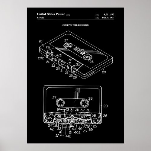 1977 CASSETTE TAPE RECORDER Patent Poster