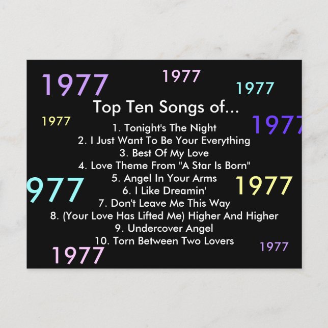 1977 Songs Postcard (Front)
