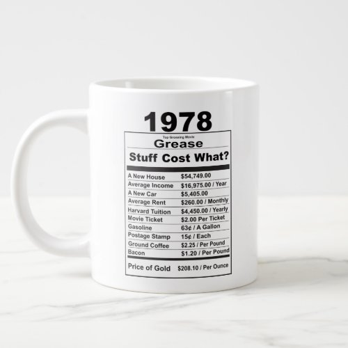 1978 Year in Review Birthday Trivia  Price Index Giant Coffee Mug