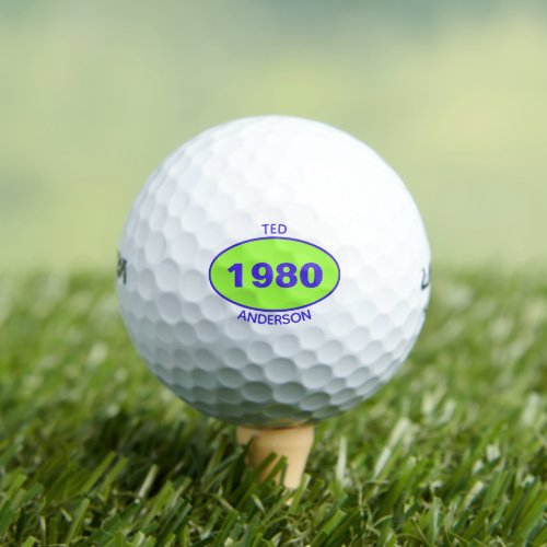 1980 Editable Birthday Year Personalized Green Golf Balls