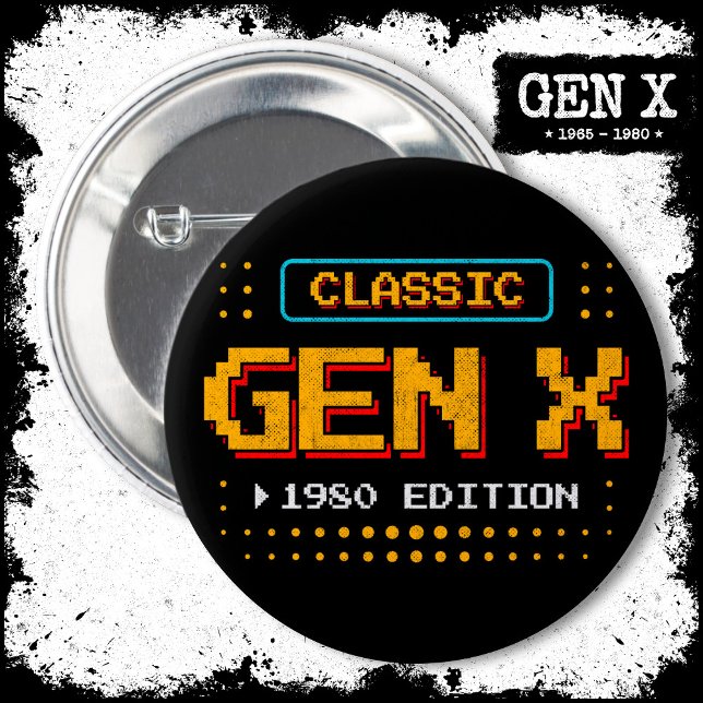 1980 Gen X Classic Retro Gamer Gaming Birthday Button (Creator Uploaded)