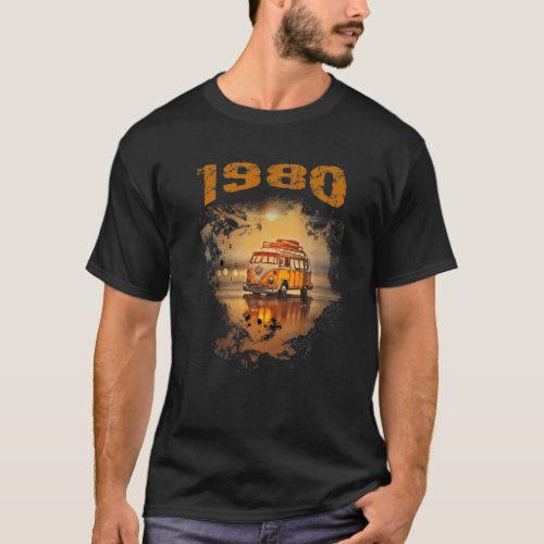 1980 Vintage Hippie Van Birthday Retro 80s 70s Van T_Shirt