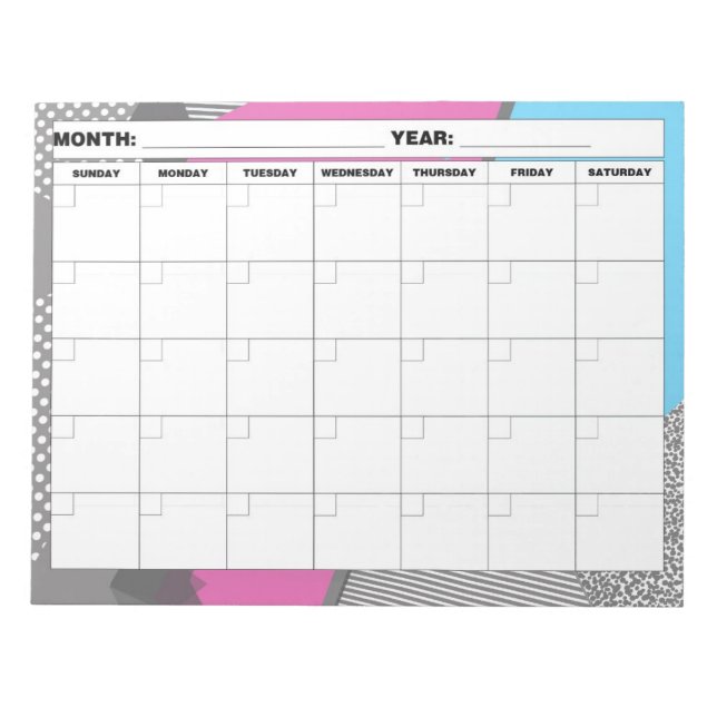 1980s 3D Geometric Blank Calendar Notepad (Front)