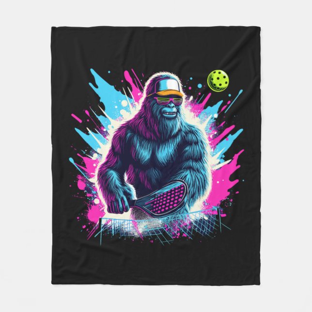 1980s Bigfoot Sasquatch Playing Pickleball  2 Fleece Blanket (Front)